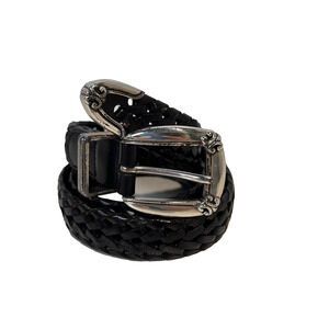 Vintage Fossil Black Braided Leather Belt Women's Size Small Mock Croc